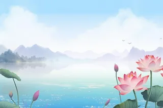 水墨大气国风荷花荷叶背景