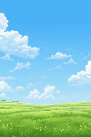 春天的蓝天白云草原很美背景图