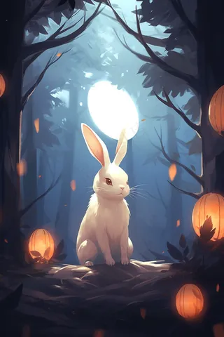 森林中的白兔卡通插画素材