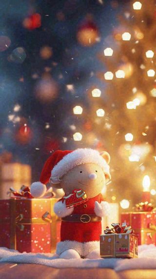 冬天圣诞节下雪圣诞树雪人礼物，冬季暖光