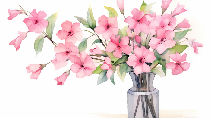花瓶装的粉色花枝卡通插画素材(x)