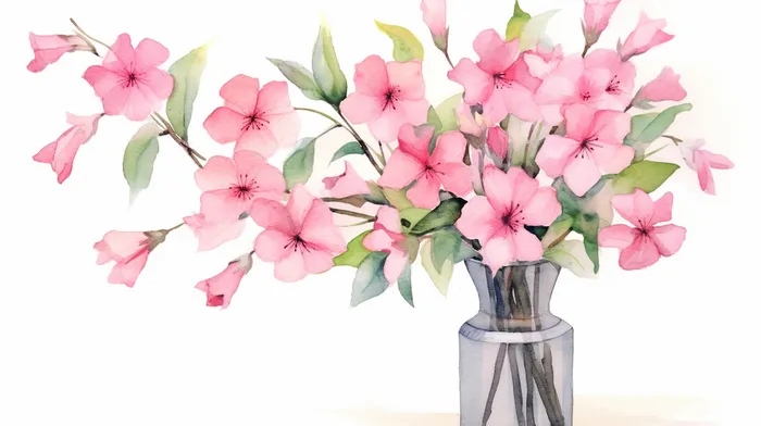 花瓶装的粉色花枝卡通插画素材(x)