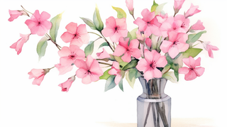 花瓶装的粉色花枝卡通插画素材