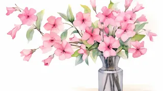 花瓶装的粉色花枝卡通插画素材