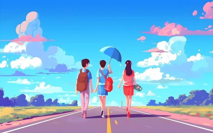 旅游青年学生天空蓝色背景(3600x2259)