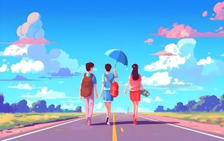 旅游青年学生天空蓝色背景