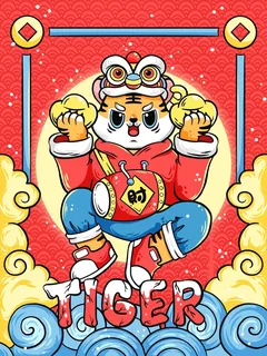 虎年中国风萌虎插画 虎年中国风萌虎插画