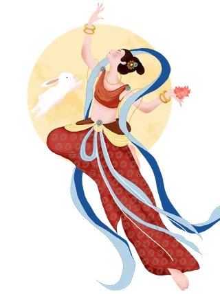 嫦娥中秋奔月玉兔节日飞天敦煌手绘卡通月饼免扣