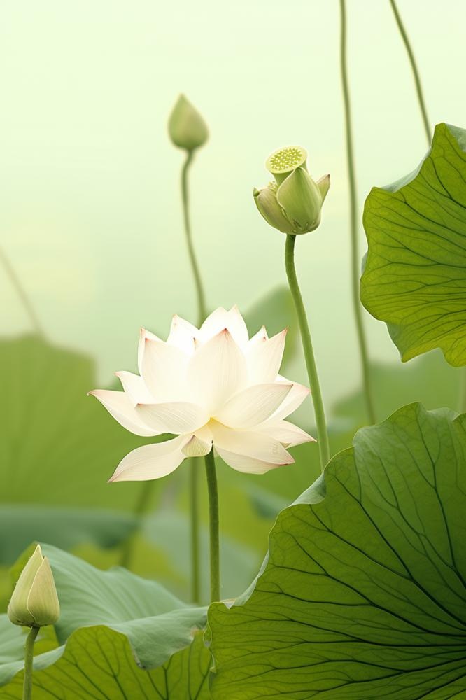 简洁淡雅荷花绿色清新背景