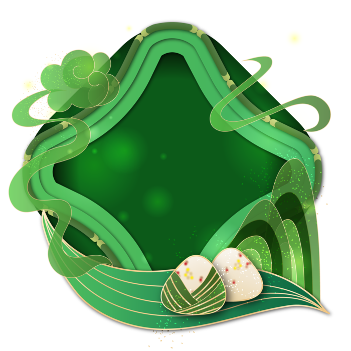 端午节竹叶龙舟青色背景免扣元素