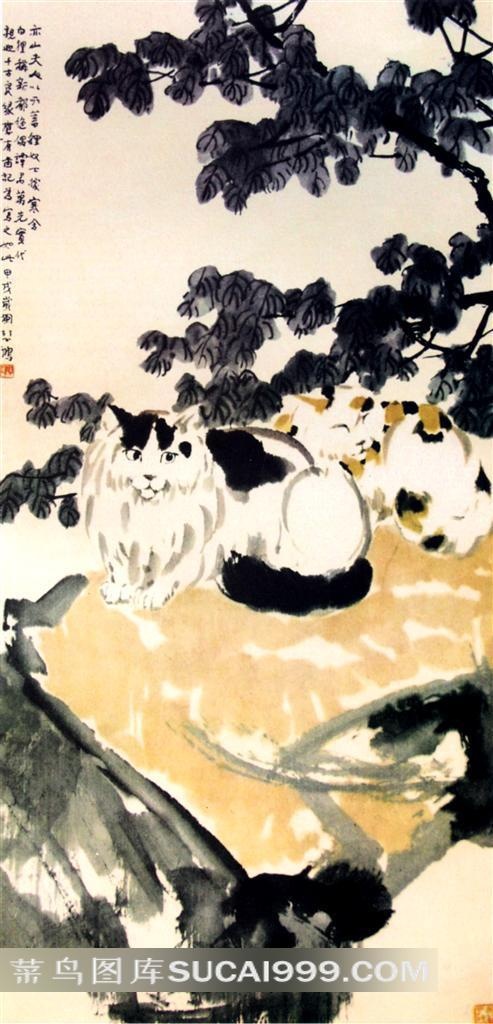中国水墨国画双猫图片