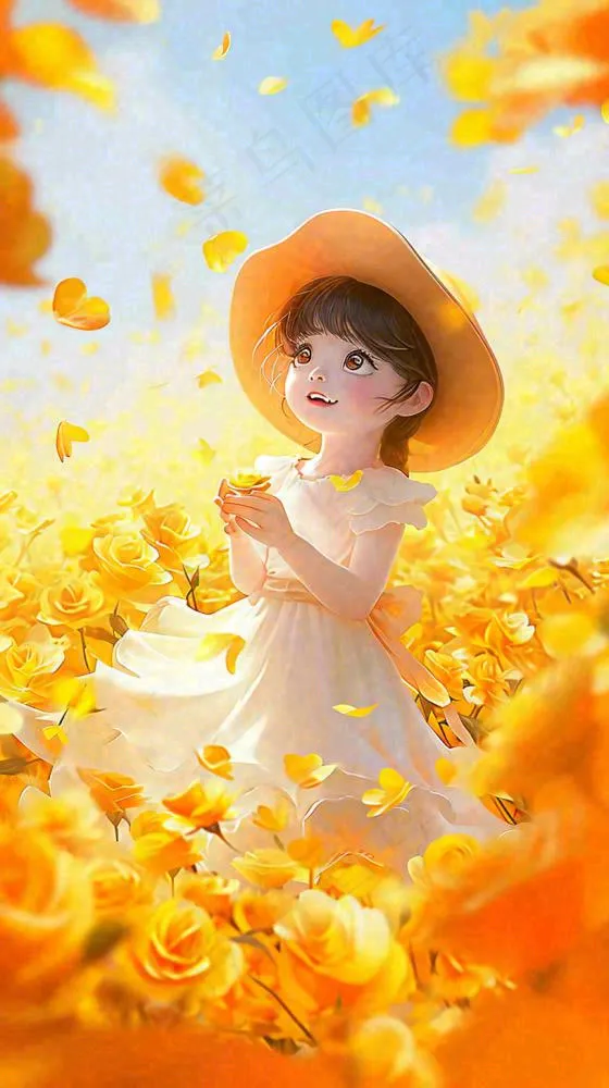 秋天温馨秋叶可爱少女插画，秋分小麦(816x1456)