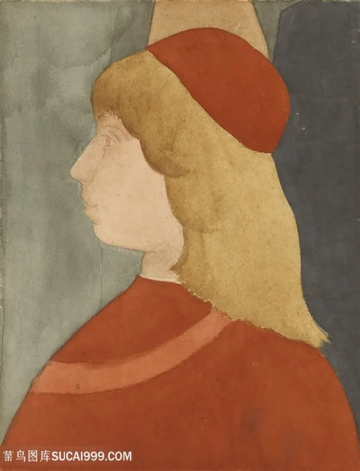 德加手绘红色帽子美女装饰画 德加手绘红色帽子美女装饰画