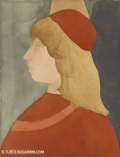 德加手绘红色帽子美女装饰画 德加手绘红色帽子美女装饰画