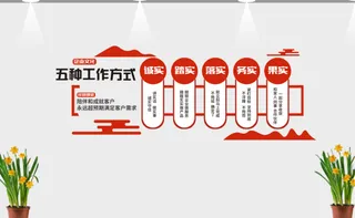 企业文化五种工作方式背景墙红色