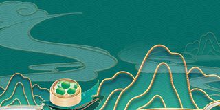 中国复古国风国潮清明节青团插画海报背景春季踏青春游psd素材图