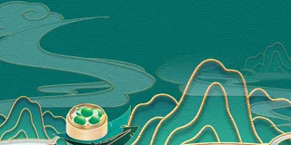 中国复古国风国潮清明节青团插画海报背景春季踏青春游psd素材图