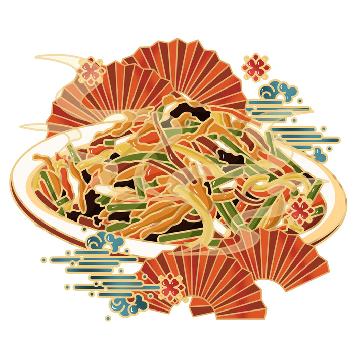 国潮中国风传统小吃食物地方特色菜美食元素插画海报图片素材psd模版下载