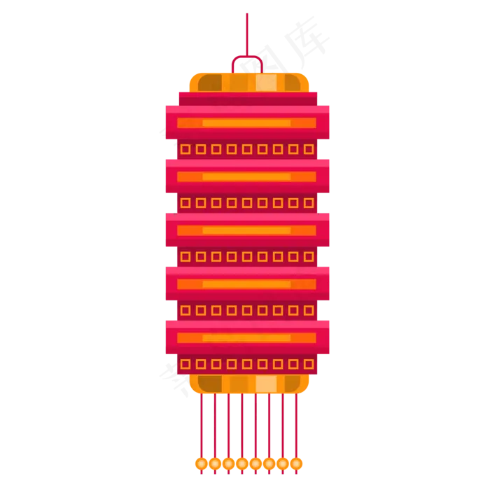 中国风 手绘 卡通元素 传统 复古红 灯笼装饰 PNG 免抠 