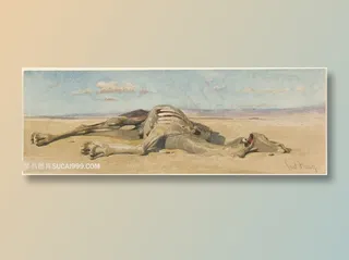 沙漠骆驼风景画油画
