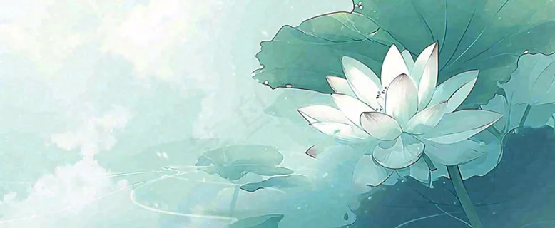 夏天荷花荷叶手绘绿色插画，夏至小暑大暑