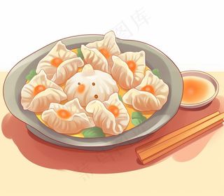 美味的饺子食物卡通插画背景