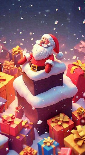 欢乐圣诞节卡通圣诞老人冬天雪花，礼物节日