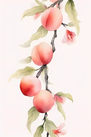 水蜜桃水彩国风背景
