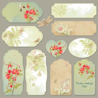 免抠复古花纹标签