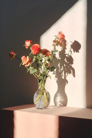 落日室内鲜花投影摄影