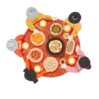 虎年新年场景套图年夜饭手绘小清新