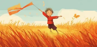 黄色草丛飞舞自由男孩背景