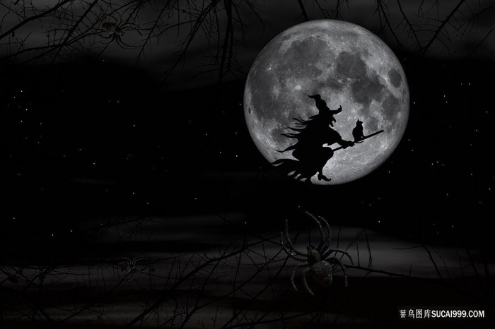 万圣节手绘卡通黑暗恐怖女巫背景创意图片