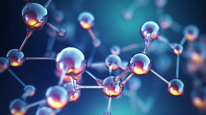 蓝色分子DNA细胞分子模型三维图解.分子科学背景(4368x2448)
