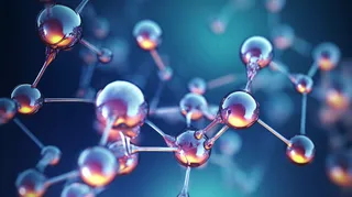 蓝色分子DNA细胞分子模型三维图解.分子科学背景