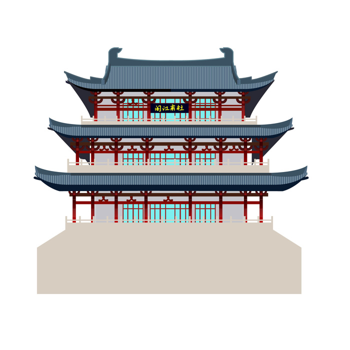 复古中国风国潮古建筑插画手绘高楼古塔AI素材亭子png免抠图