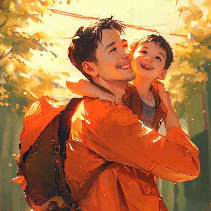 父亲节父爱陪伴子女，阳光温馨父爱(1024x1024)
