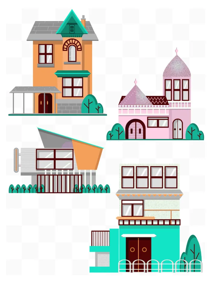 楼房房子建筑景观城市地标风景矢量元素插画