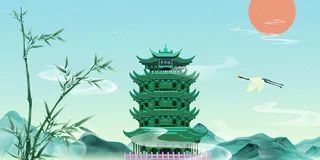 中国风国潮古建筑地标城市古风建筑阁楼印象地标手绘插画PSD素材