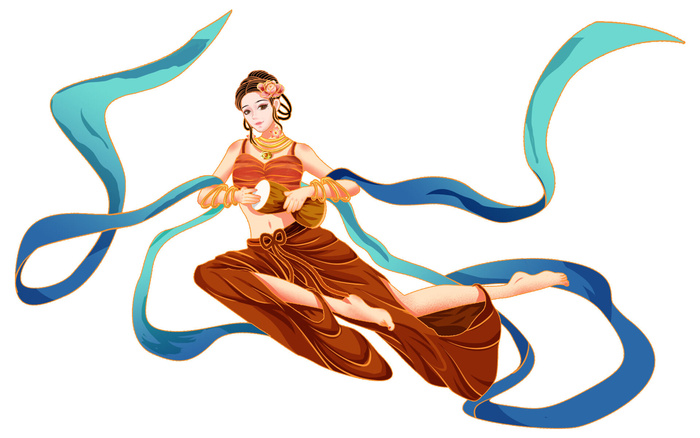 手绘国潮中国风古代敦煌神话飞天仙女美女古装人物插画PSD素材