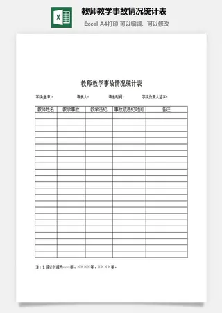 教师教学事故情况统计表excel模板