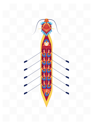 端午节划龙舟元素场景插画