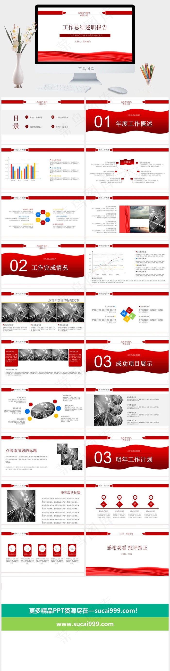 红色商务质感简约工作总结述职报告ppt模版