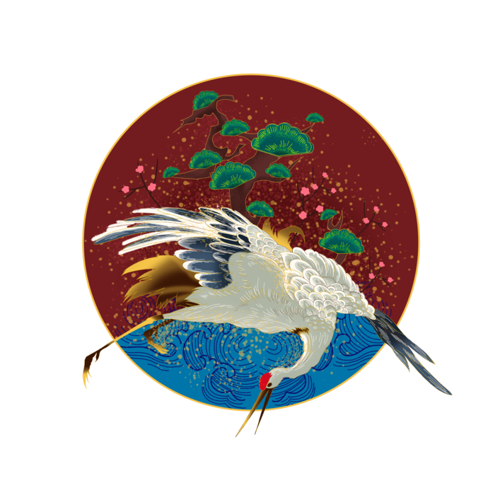国潮仙鹤插画免扣素材设计素材