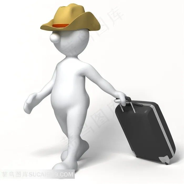 拉着旅行包的3D小人