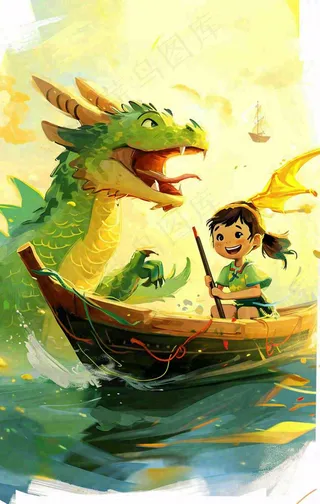 海上船只传说龙怪兽古风插画手绘