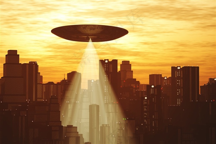 UFO飞碟与城市景色