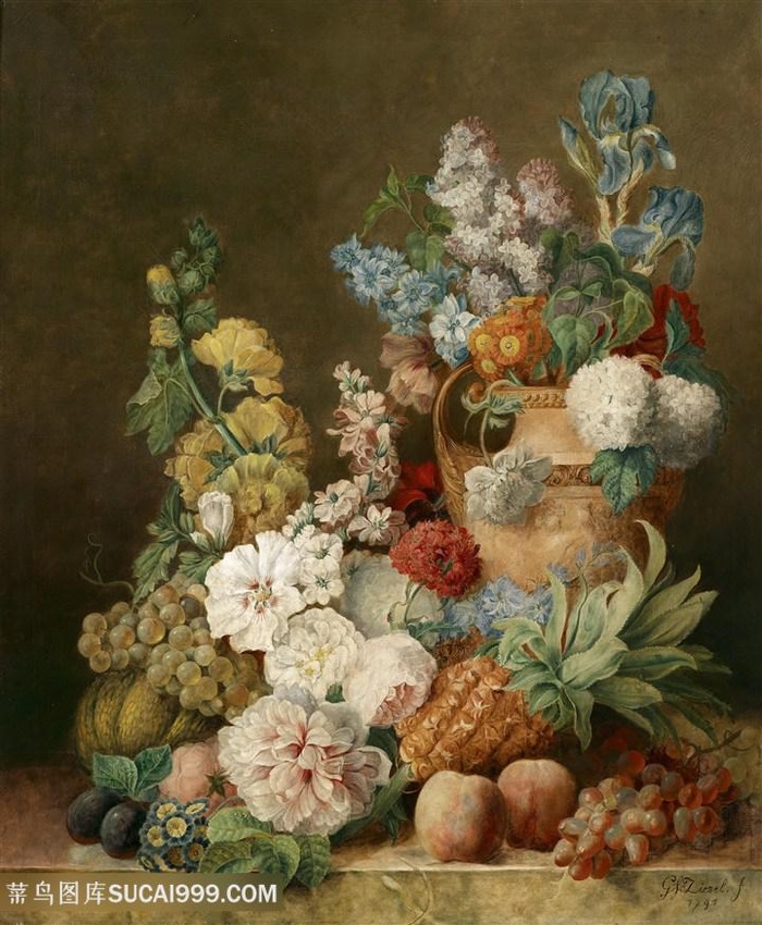 唯美高清花朵花卉与水果油画图片