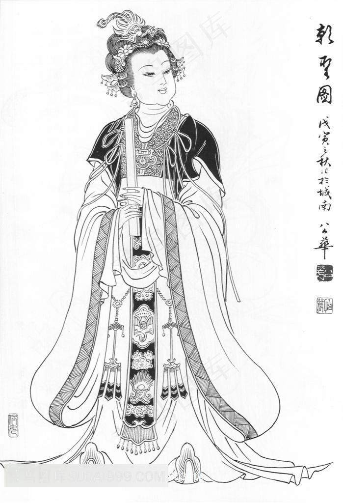 高清白描古代仕女图片