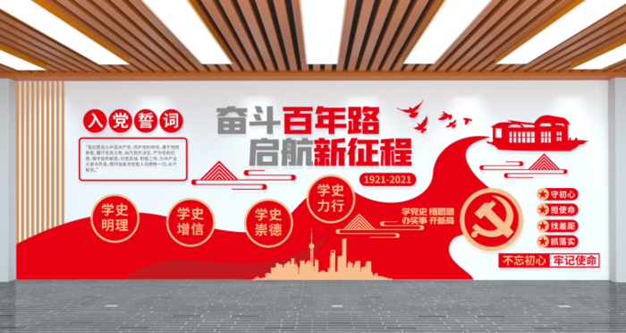党建文化墙奋斗百年路起航新征程eps,ai矢量模版下载